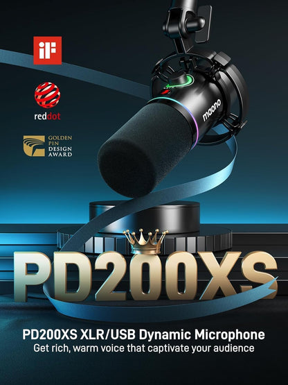 MAONO Gaming audio-mixer & audio-interface met XLR-dynamische microfoon, XLR-interface, RGB, Bluetooth – voor live streaming, podcasting & gaming (MaonoCaster G1 NEO + PD200XS)