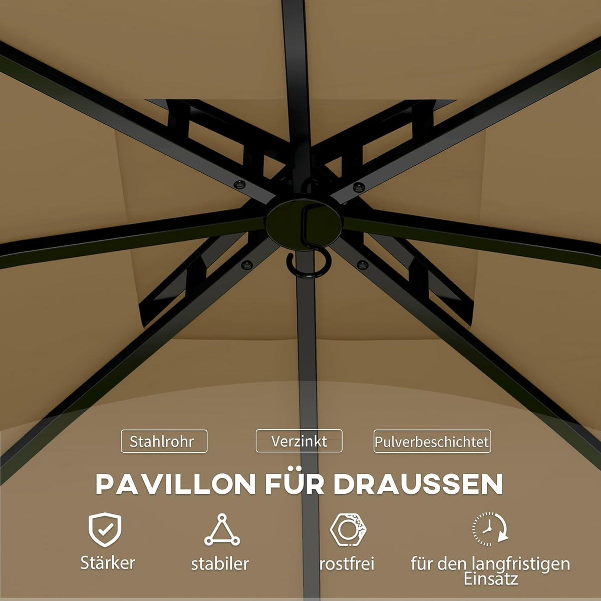 Outsunny Pavillon approx. 3.4x3.4m wasserabweisend Gartenpavillon mit 4 Seitenteilen, Doppeldach, Partyzelt mit UV-Schutz Gartenzelt mit verzinktem Metallrahmen, für Garten Beige - QUORE