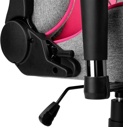 DRIFT Gaming Chair DR90 -DR90GP - Professionele Gaming Stoel, ademende stof, gestoffeerde 2D armleuningen, versterkte nylon basis, klasse 4 zuiger, kantelbaar, lumbaal/cervicaal kussen, grijs/roze
