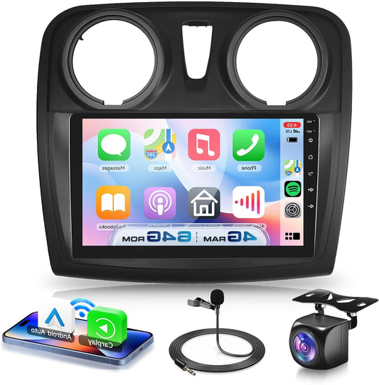 4G+64G Car Radio Android 15 for Renault Dacia Sandero 2 B52 2012-2019, 9 Inch HD Touch Screen Car Radio with Wireless Carplay Android Car GPS Wi-Fi USB Bluetooth 5.0 FM RDS Radio Camera - QUORE