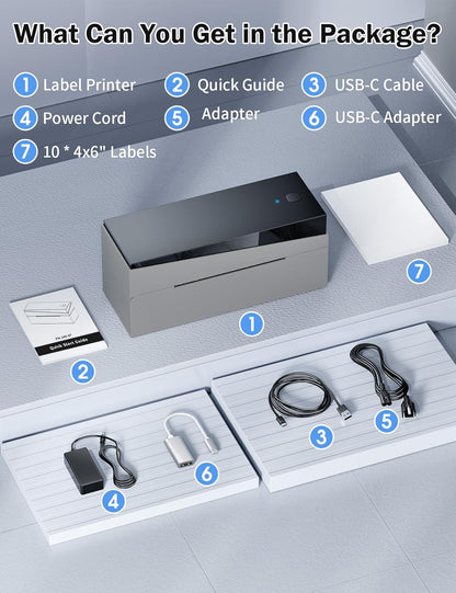 Memoking Bluetooth DHL labelprinter, mobiele Thermo 4 x 6 verzendlabels, printer voor kleine familiebedrijven, 249-BT printer voor eBay, Etsy, UPS, USPS, Amazon, Royal Mail, Hermes, Shopify, FedEx
