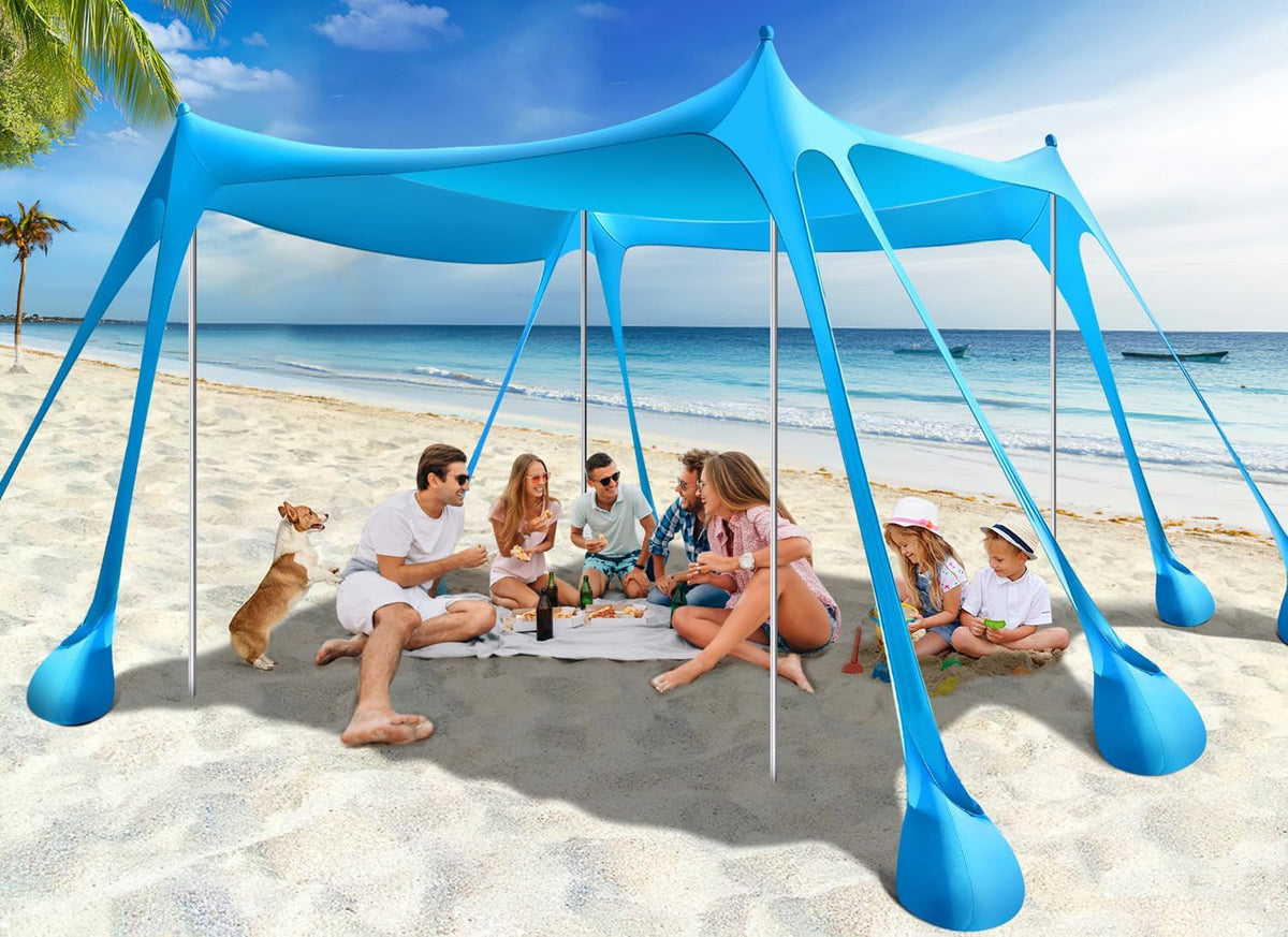 Rhino Valley Strandschelp, strandtent, zonwering UV 50+, windscherm, strandtent, draagbaar zonnezeil, strand voor kamperen, vissen, picknick in de tuin, strand, 30 x 50 m, hemelsblauw