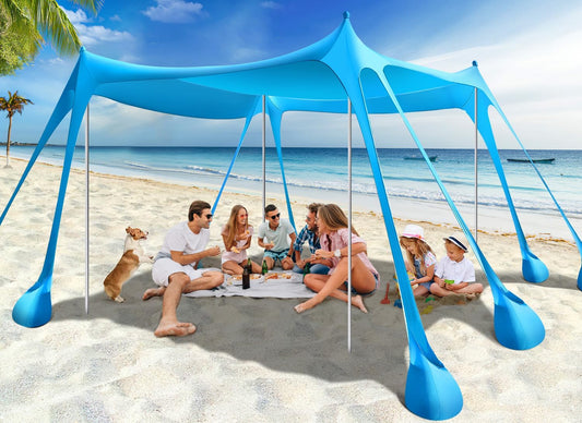 Rhino Valley Strandschelp, strandtent, zonwering UV 50+, windscherm, strandtent, draagbaar zonnezeil, strand voor kamperen, vissen, picknick in de tuin, strand, 30 x 50 m, hemelsblauw