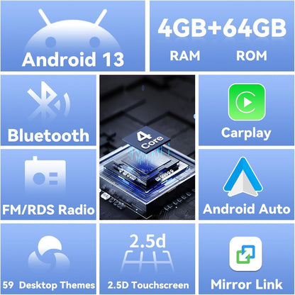 4+64GB Android Autoradio met CarPlay en Android Auto voor Ford Focus II Mondeo S-Max C-Max Galaxy II MK2 Kuga, 7'' HD touchscreen met Bluetooth 5.0 GPS WiFi Mirror Link EQ FM/RDS SWC AHD camera + MIC