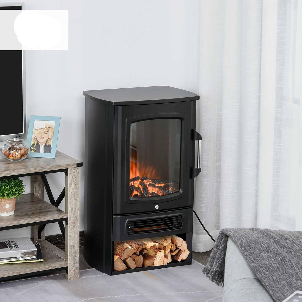 Elektrische Sfeerhaard – Elektrische Haard – Vrijstaande Haard – Open Haard – Sfeerverwarming – Realistisch Vlameffect – Instelbare Thermostaat 1000/2000W – Voor 20-25 m² - QUORE