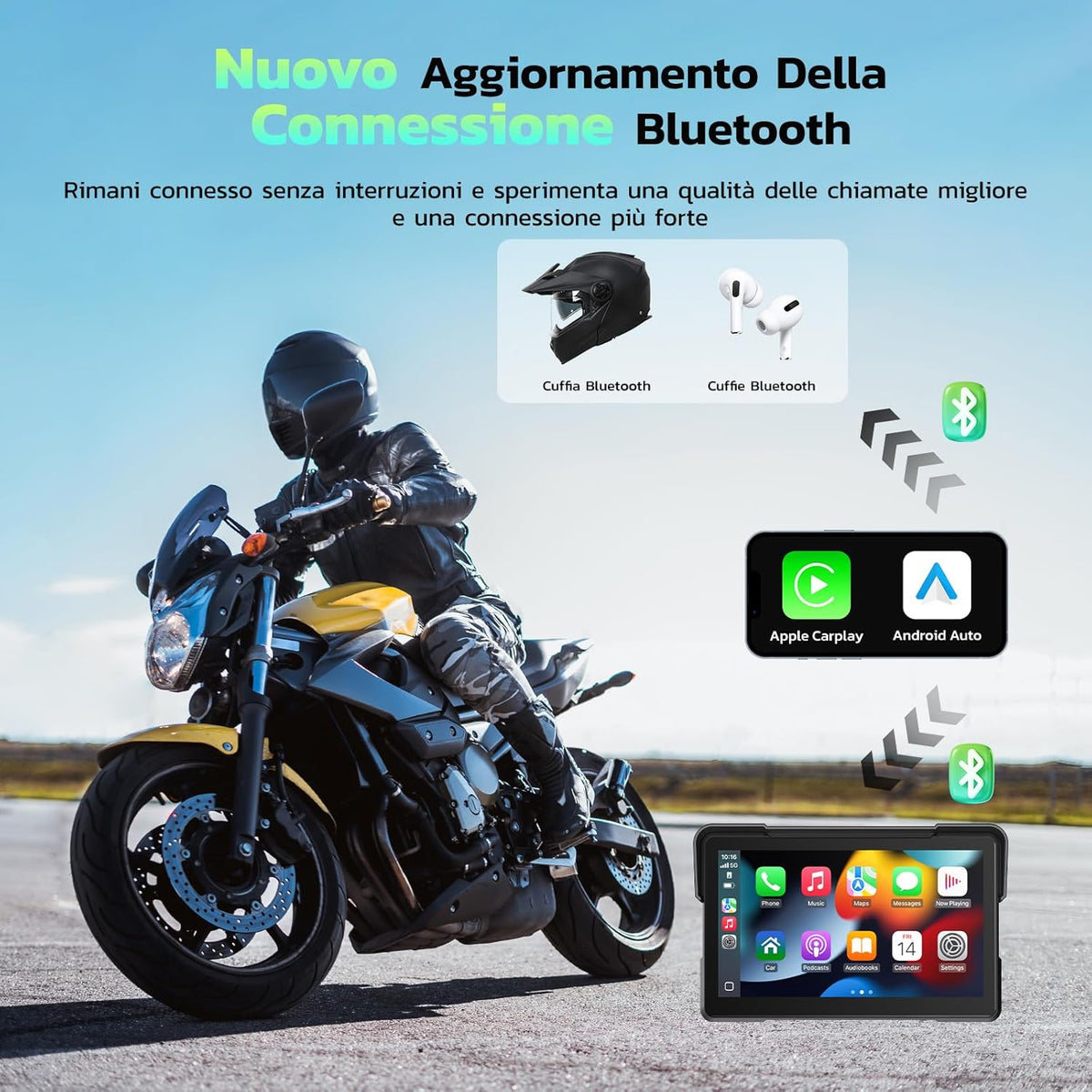 Motorfiets CarPlay – Motor Navigatie – Motor Touchscreen – Motor GPS – Motor Infotainment – Draadloos 7 Inch Touchscreen – IP67 Waterdicht & Bluetooth 5.0