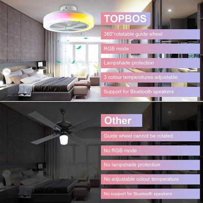 LED plafondlamp met ventilator timer Rustige moderne RGB plafondventilator met verlichting en afstandsbediening &APP, dimbare Bluetooth muziek LED plafondlamp voor slaapkamer woonkamer