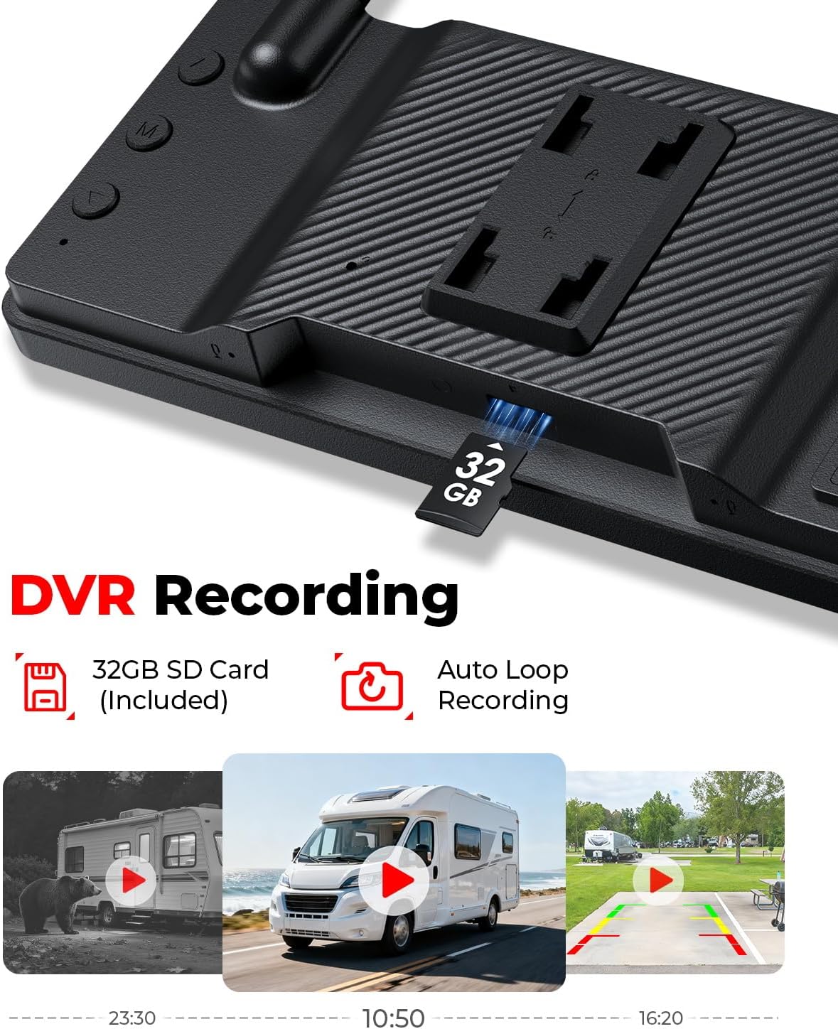 Achteruitrijcamera op zonne-energie, draadloos, 7,2 inch monitor