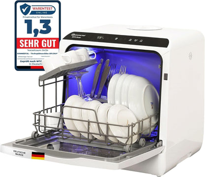 SP5 Mini Dishwasher, Table Dishwasher for 1 to 3 People, Plates up to 28 cm, 6 + 1 Functions, Small Compact Dishwasher, Freestanding, LED Touch, 5 Litre Water Tank and Fixed