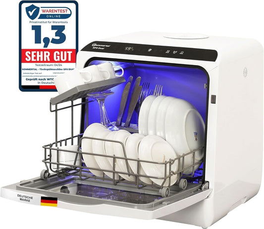 SP5 Mini Dishwasher, Table Dishwasher for 1 to 3 People, Plates up to 28 cm, 6 + 1 Functions, Small Compact Dishwasher, Freestanding, LED Touch, 5 Litre Water Tank and Fixed