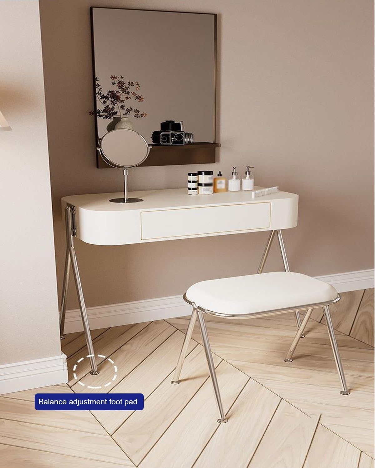Kaptafel – Make-up Tafel – Ijdelheid – Make-up Bureau – Dressoir – Beige Kleur – Compact 80x40x75 cm – Eenvoudige Montage – Onderhoudsvriendelijk Gladde Oppervlak