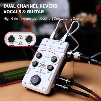 JOYO Audio-mixer, audio-interface, USB, stereo XLR + mixer met 48 V fantoomvoeding voor live streaming-opname, podcasting plug & play (MOMIX PRO)