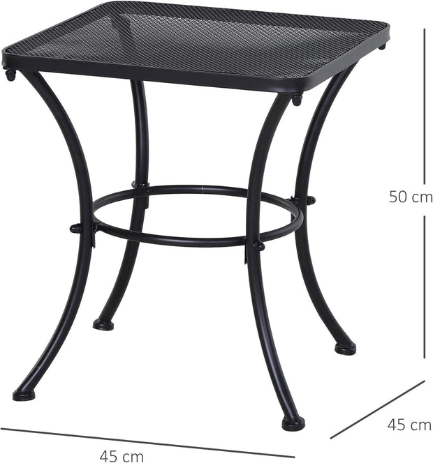 Tuintafel - Tuintafel Vierkant - Bijzettafeltje - Bistrotafel - Salontafel - Stevig - met Mesh Tafelblad - Metalen Frame - voor Terras - Tuin - 45 x 45 x 50 cm - Zwart