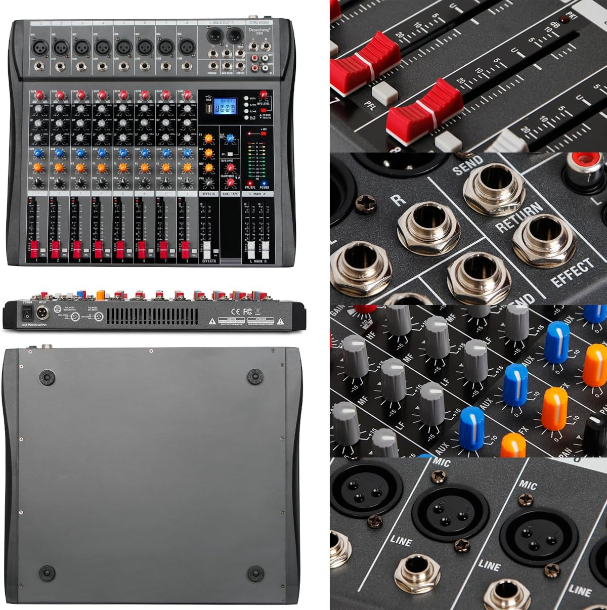 Bluetooth USB audiomixer – Mengpaneel – Mengtafel – Soundboard – DJ mixer – 8-kanaals zwart – Bluetooth streaming – 48V fantoomvoeding