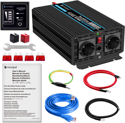 <font dir="auto" style="vertical-align: inherit;"><font dir="auto" style="vertical-align: inherit;">        NOVOPAL 1000W Inverter 12V to 230V Pure Sine Wave Voltage Converter with 2.1A USB & 5-meter remote control and two cooling fans        </font></fon
