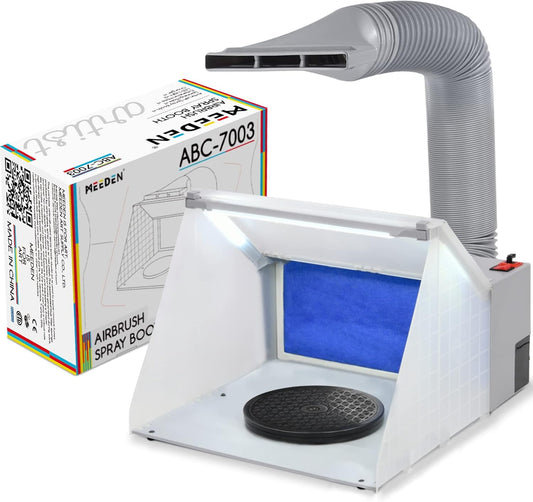 MEEDEN Airbrush verfspuitcabines, set met 3 ledlampen, Air Brush afzuigsysteem met draaiplateau en filterslang, draagbare cabine en instelbare helderheid, voor model, knutselen, nagels, hobby