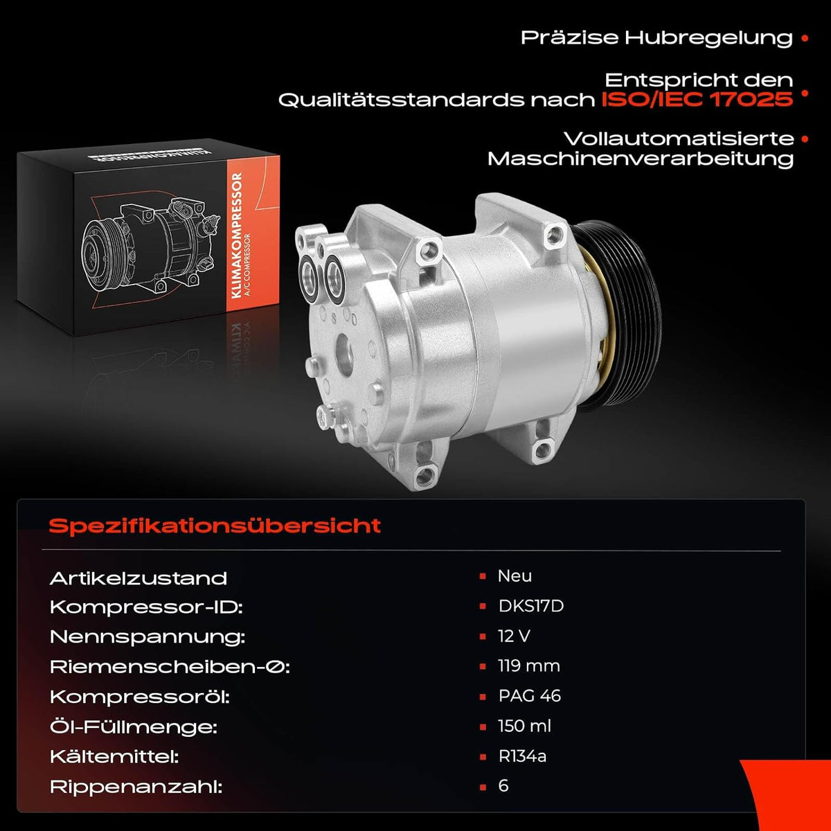 Frankberg 1 x airconditioningscompressor compatibel met S60, I 384, 2.0L-2.5L, 2000-2010, V70 II, 285, 2.3L-2.5L, 1999-2007, XC70 Cross Country 295, 2.4L-2.5L, 2000-2007, vervanging #. 8602. 622 liter