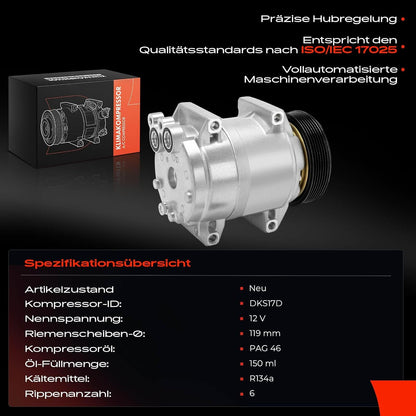 Frankberg 1 x airconditioningscompressor compatibel met S60, I 384, 2.0L-2.5L, 2000-2010, V70 II, 285, 2.3L-2.5L, 1999-2007, XC70 Cross Country 295, 2.4L-2.5L, 2000-2007, vervanging #. 8602. 622 liter