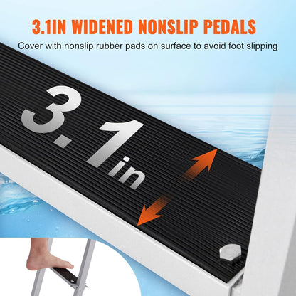 VEVOR Dockladder 5 afneembare treden, 227 kg draagkracht, pontonbootladder van aluminiumlegering met 8 cm brede trede en antislip rubberen mat, voor het instappen in schepen/meren/zwembaden/zeeën