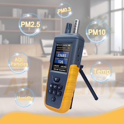 Luchtkwaliteitsmonitor, CO2 Meter PM0.3/2.5/10um Deeltjesmonitor, zeer Gevoelige 3-Kanaals 0~1000μg/m³USB Oplaadbare Temperatuur- en Vochtigheidsmonitor