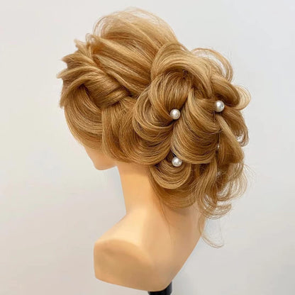 100% menselijk haar kosmetische mannequin hoofd hoofd hoofd praktische gevlochten stijl training kleuring bleken huidskleur krullen knippen haarelastiekjes (linnenkleuren)