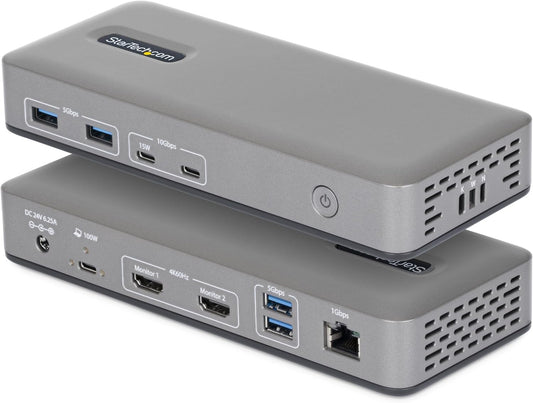StarTech Dual-Monitor USB-C Docking Station, HDMI, 4K 60Hz, 100W Laptop Charging, 1GbE, Driverless, Multi-Monitor Dock
