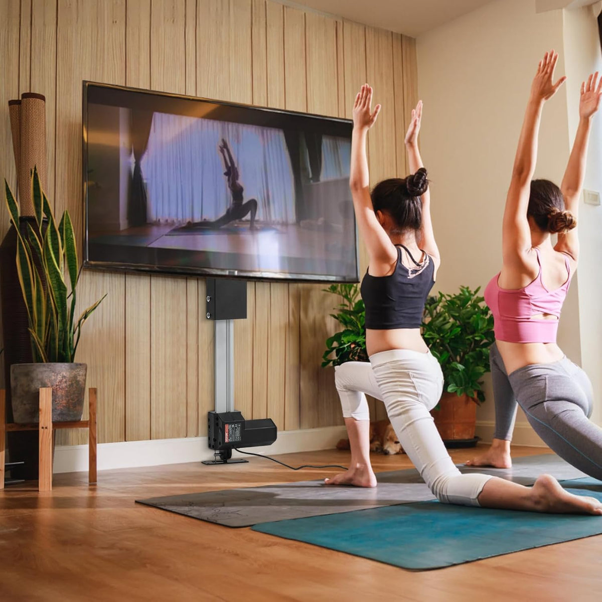 VEVOR TV-beugel 26 tot 50 inch universele tv-standaard LCD/LED/plasma tv gebogen in hoogte verstelbaar 94,5-164,5 cm maximale belasting 60 kg motor 1000N voor het optillen van tv 48,5 x 97,4 cm