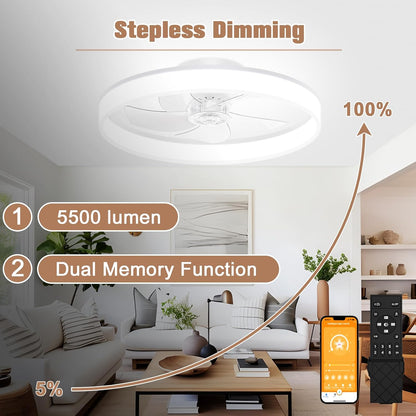 VOLISUN Plafondventilator met verlichting en afstandsbediening, 6 windniveaus en dimbaar, moderne plafondlamp met ventilator, stille led-plafondventilator voor slaapkamer en woonkamer (zwart, 50 cm)