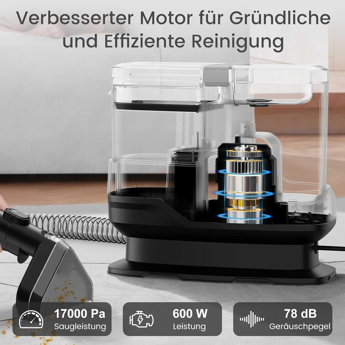 Gestoffeerde Reiniger – Natzuiger – Waszuiger – Kussenreiniger – Tapijtreiniger – 600 W Vermogen – Stil Met 78 dB Geluidsniveau
