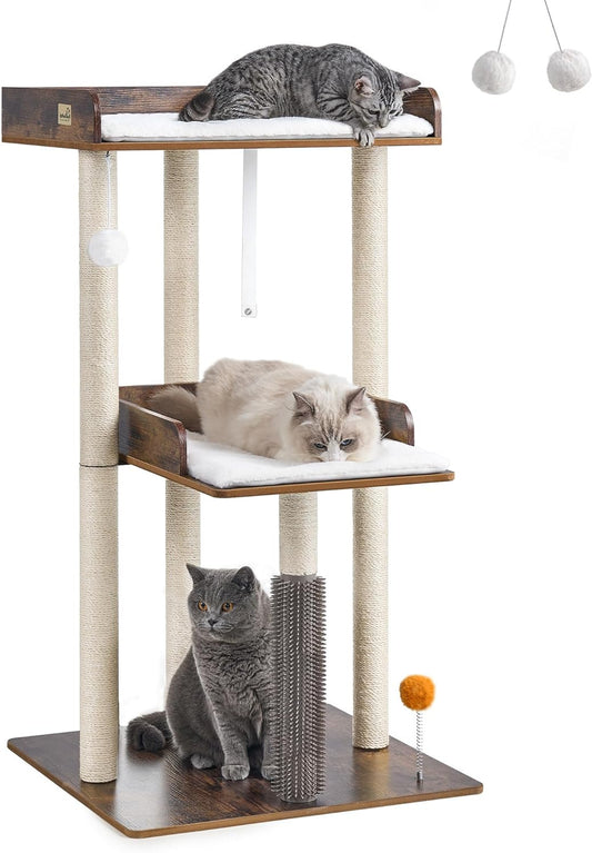 Kattenboom – Krabpaal – Kattenmeubel – Klimpaal – Kattenhuis – 111 cm Hoog – Stevige Houten Basis