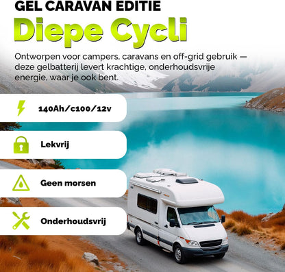 Electronicx GEL Accu 12V 140Ah – Deep Cycle 140Ah onderhoudsvrij voor camper, caravan, boot, tuinhuis, off-grid zonnepaneel, energieopslag – 393×175×190 mm – GEL serviceaccu
