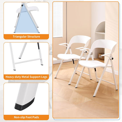 Witte bureaustoel met armen, kunststof klapstoelen, comfortabele stapelbare eetkamerstoelen, draagbare opvouwbare stoel met stalen frame voor binnen, buiten, bruiloft, feest, gazon, tuin
