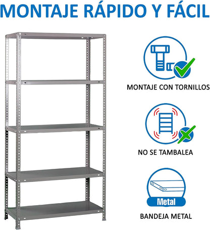 Simon Rack Stellingkast Metaal, 2000x1100x400 mm, Buigpunt 90, 5 Verstelbare Niveaus, Metalen Planken, Robuust Opslagrek voor Garage, Kelder en Werkplaats, Grijs – Simon Classic
