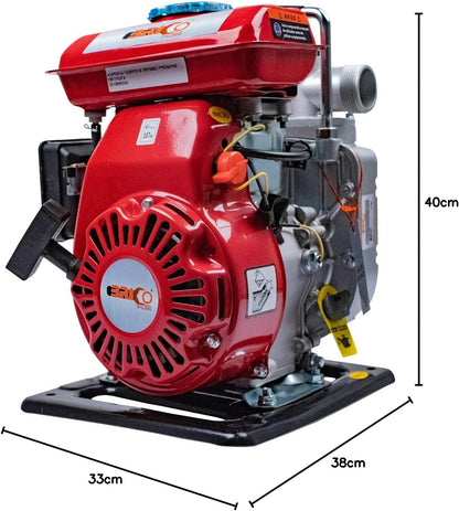 Bricoferr Waterpomp met benzinemotor, 97 cc, 2,5 pk, 4-takt, rood