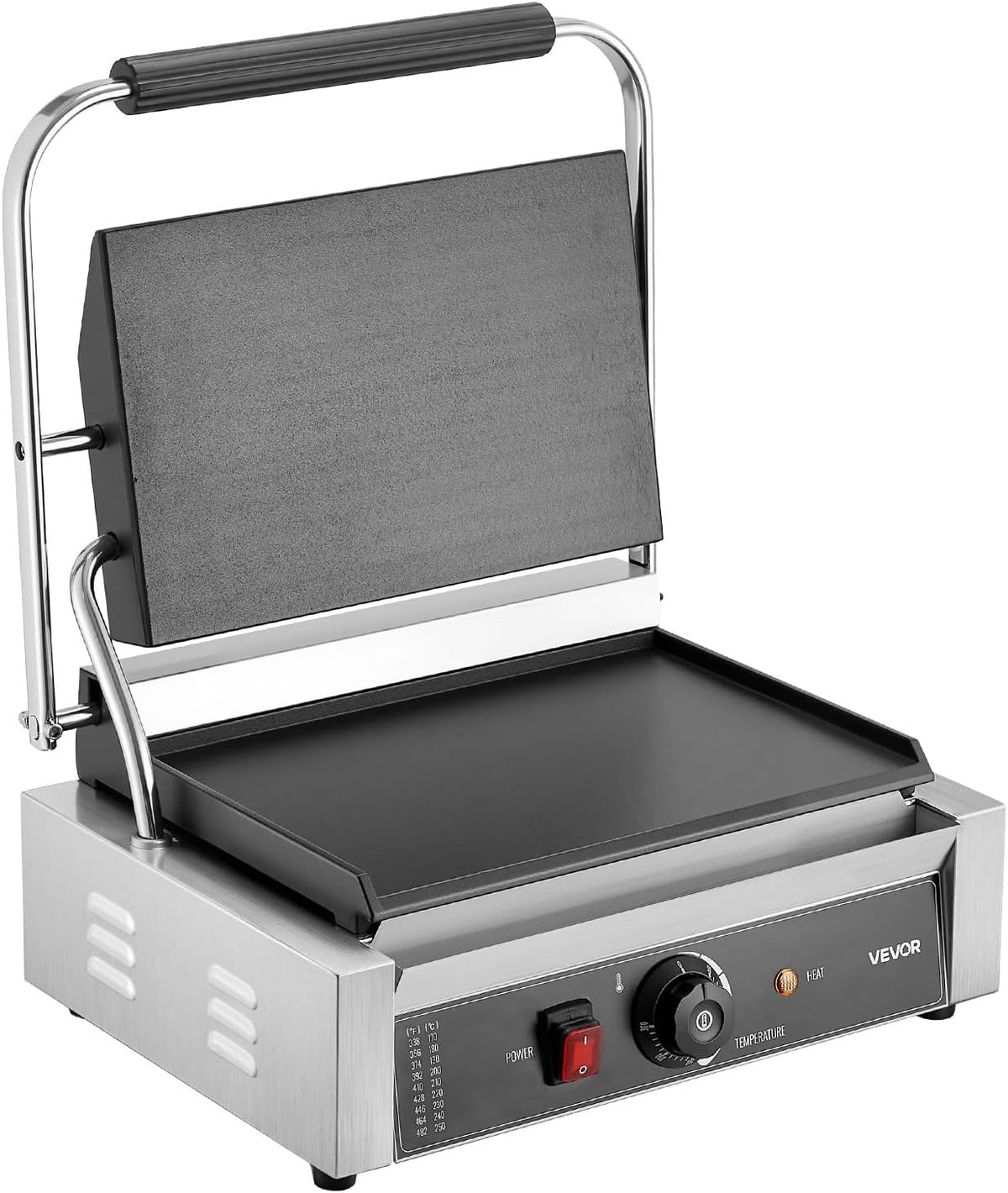VEVOR Panini-elektrische grill voor panini, 2200 W, platte geëmailleerde plaat, 34,2 x 23,5 cm, sandwich van roestvrij staal, handgreep met temperatuurregeling