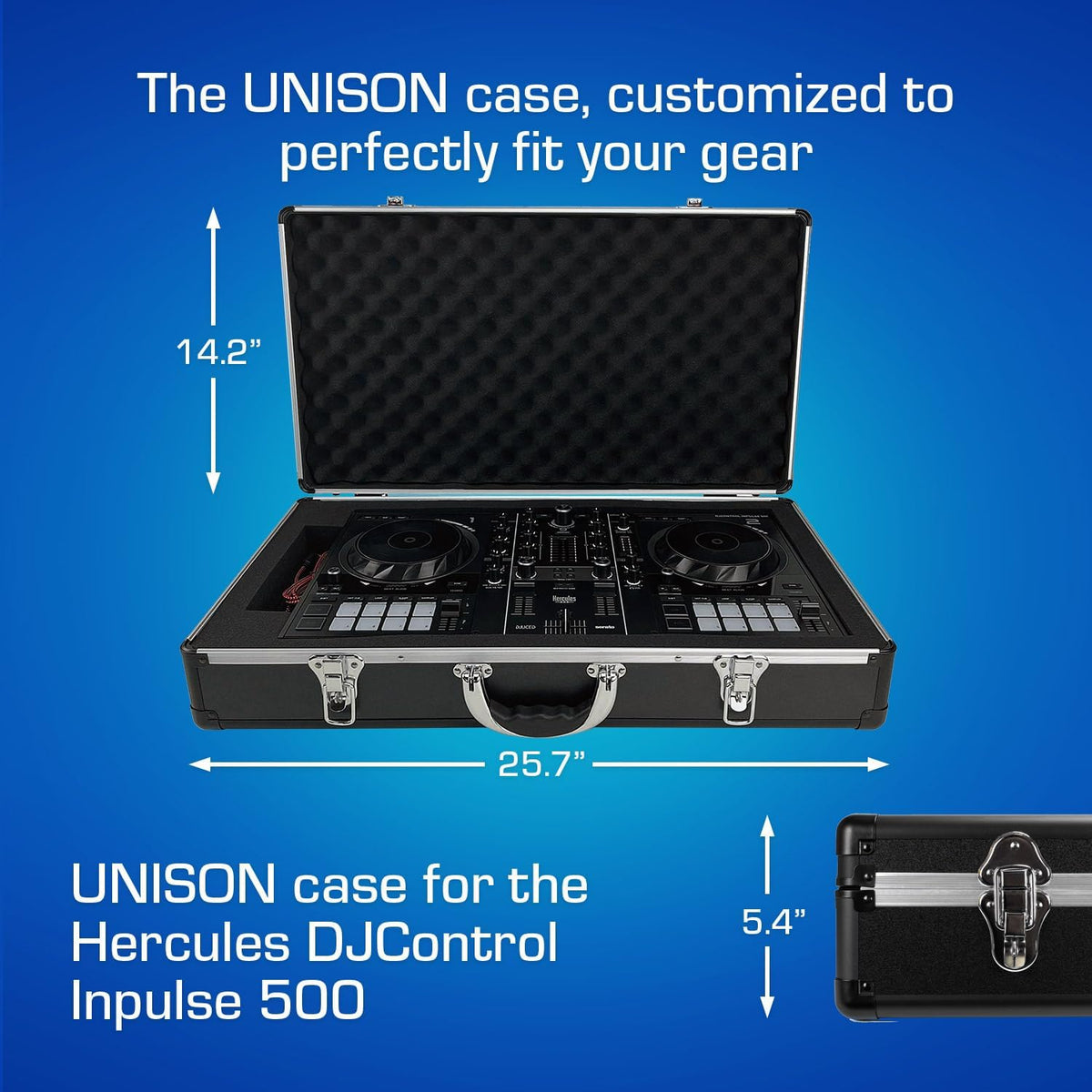UNISON Koffer voor Hercules DJ Control Inpulse 500, beschermende koffer (Hoogwaardige transportkoffer, met op maat gestanst schuim, metalen sluitingen, ergonomische rubberen handgreep)