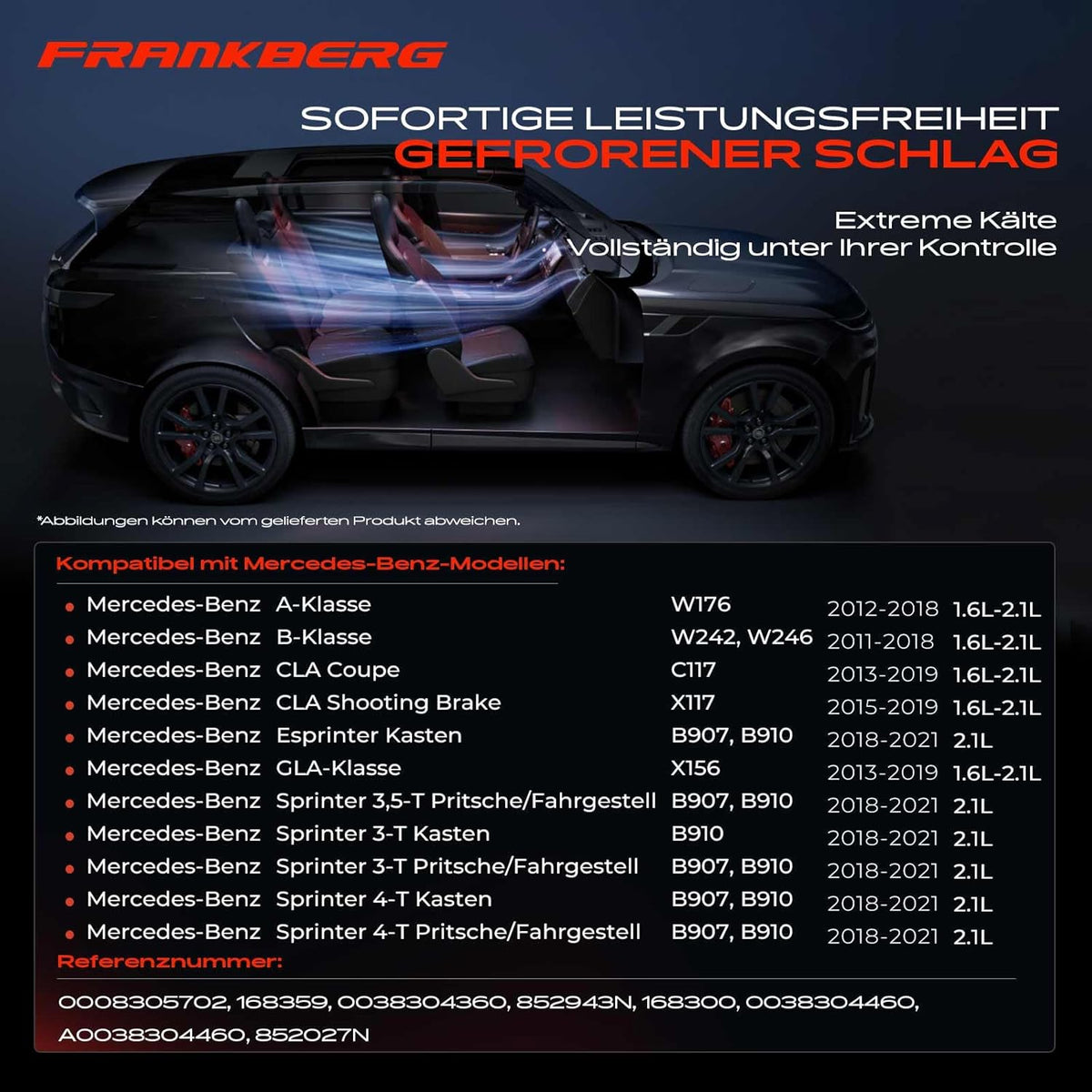 Frankberg 1x Airconditioning compressor Compatibel met A-Klasse W176 1.6L-2.1L 2012-2018 B-Klasse W246 W242 1.6L-2.1L 2011-Vandaag GLA-Klasse X156 1.6L-2.1L 2013-Vandaag Vervangen# 0038304460
