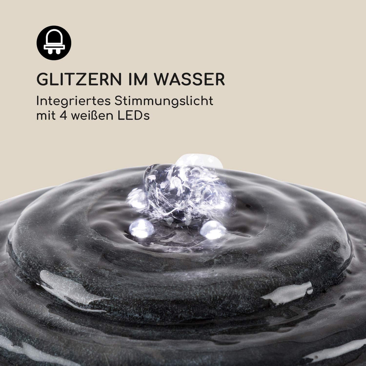 blumfeldt Liquitorre XL tuinfontein - waterornament, zonnefontein, pomp: 200 l/h / IPX8, zonnepaneel: 2 W / 300 cm², batterij tot 8 uur bedrijfstijd / 3,7 V / 2 Ah, LED-verlichting, polyresin