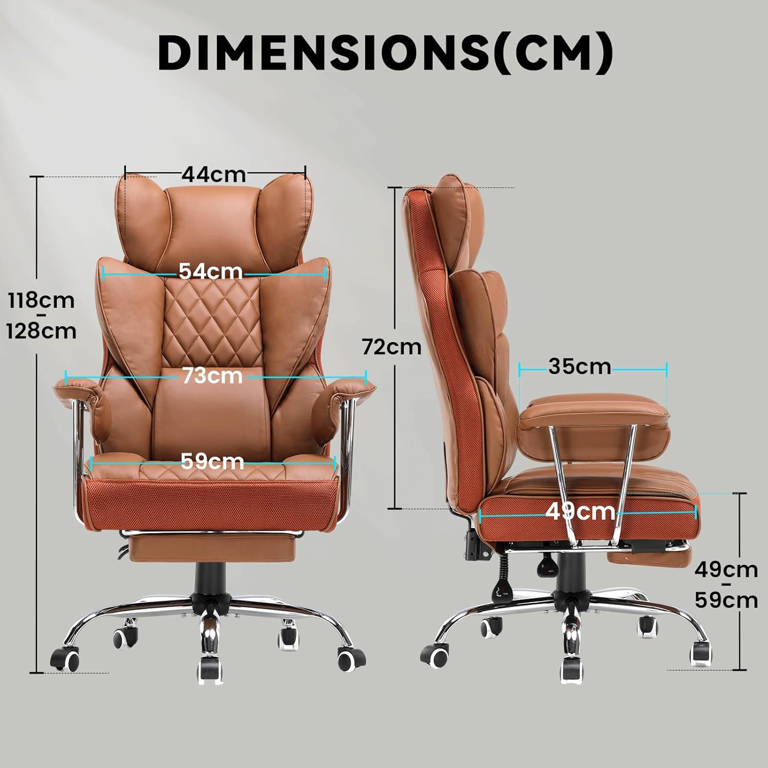 GTPLAYER Ergonomic Gaming Chair, Adjustable Gaming Chair, Office Chair with Footrest, Adjustable Backrest for Work and Play Leatherette, Brown - QUORE