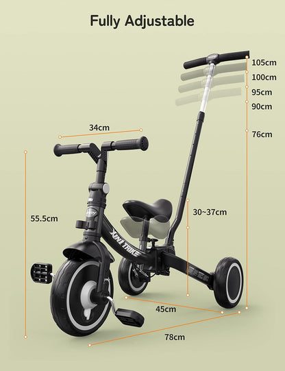 besrey 7-in-1 driewieler voor peuters met stuurgreep voor 1-5 jaar, opvouwbare wielen, peuterfiets met wielkoppeling, grotere wielen, afneembare pedalen, in hoogte verstelbare zitting, zwart
