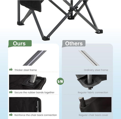 HIGH POINT SPORTS Campingstoel, opvouwbare visstoel, inklapbaar, belastbaar tot 160 kg, klapstoel met armleuning, bekerhouder, stalen frame, draagbare campingstoel, zwart-grijs, 2 stuks