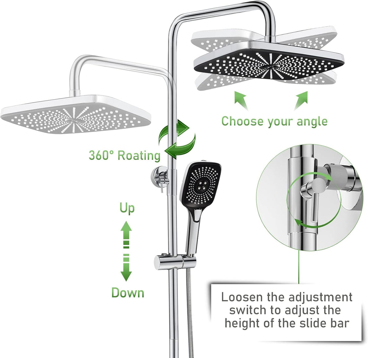 Thermostatische Douchekolom – Doucheset – Douchepaneel – Douchekraan – Regendouche – Messing Frame – 300x190 mm Regendouchekop – Veiligheidsmengkraan 38°C