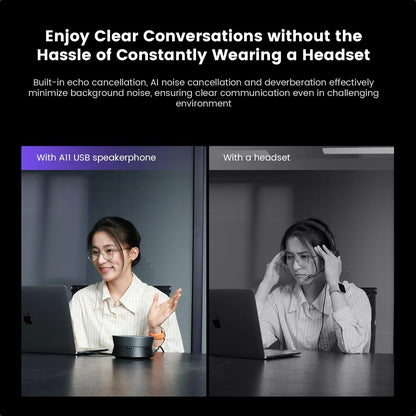 NEARITY A11 Conferentie Luidspreker en Microfoon, 4 Microfoons USB Speakerphone met AI Noise Cancelling, 4 m Audio Pickup, Plug and Play Computer Speaker met Microfoon voor Werk/Online