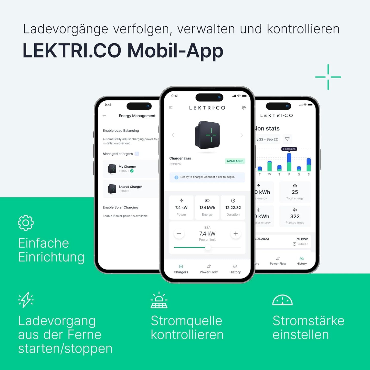 LEKTRI·CO - Oplader voor EV 1P7K V2 - Oplaadstation voor EV 7,4 kW Hybride, Fotovoltaïsche compatibel, eenfasig 230V, stroom 6A-32A - 5m oplaadkabel voor EV - WLAN-verbinding