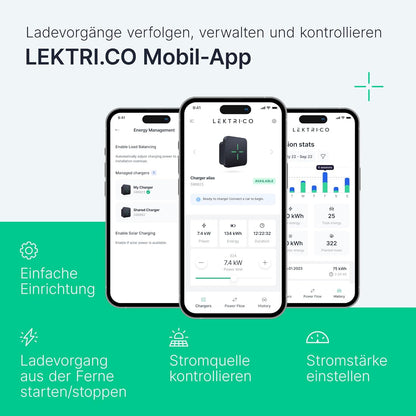 LEKTRI·CO - Oplader voor EV 1P7K V2 - Oplaadstation voor EV 7,4 kW Hybride, Fotovoltaïsche compatibel, eenfasig 230V, stroom 6A-32A - 5m oplaadkabel voor EV - WLAN-verbinding