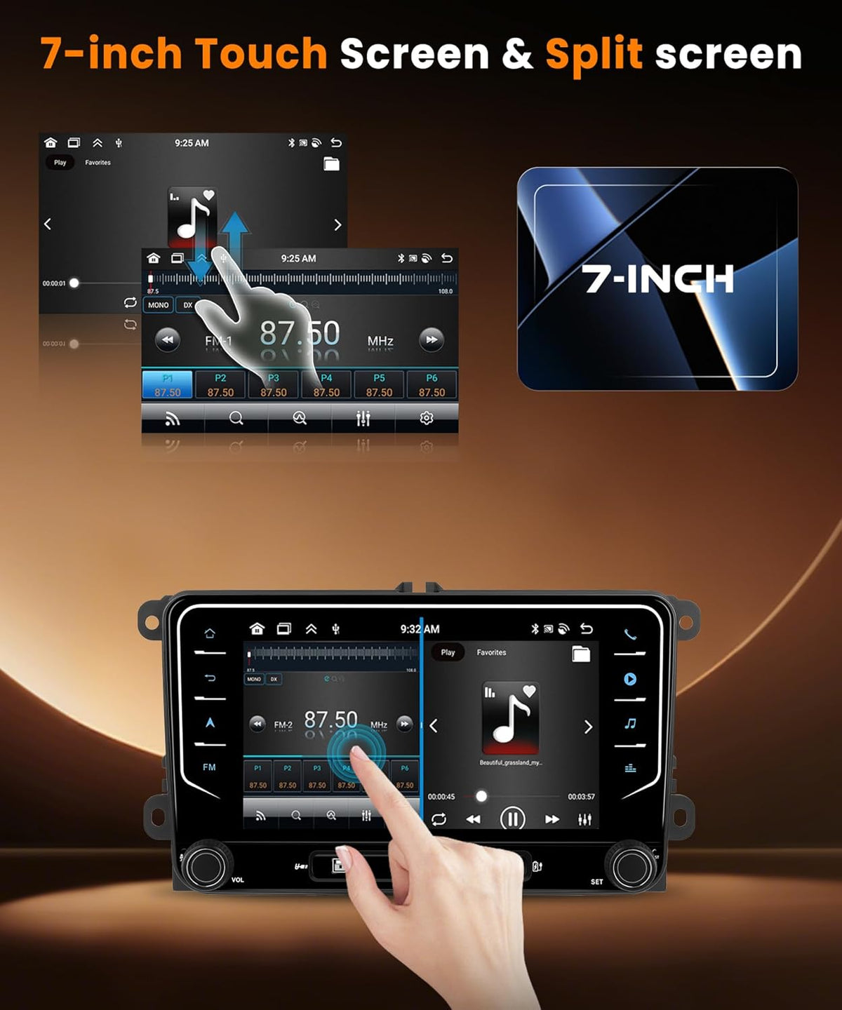 8 Kern 6G + 128G autoradio, Android 15 voor VW Golf 5 6 Passat Jetta Caddy EOS T5 Tiguan Touran CC Polo, 7 inch IPS touchscreen met draadloos Carplay Android Auto GPS Wi-Fi Bluetooth USB FM