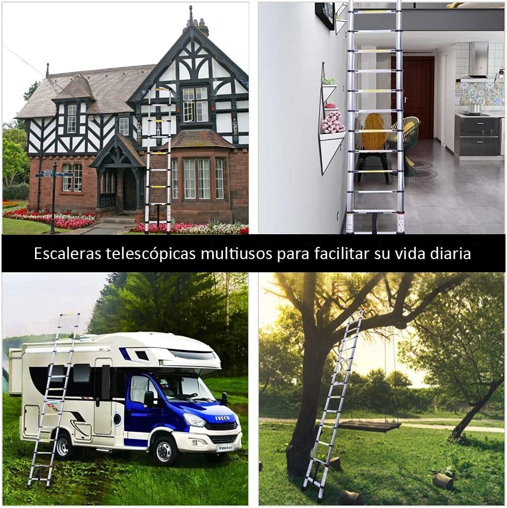 T-LoVendo Telescopische staande ladder van aluminium, licht, draagbaar en uittrekbaar, ideaal voor garage of auto, 3,2 m