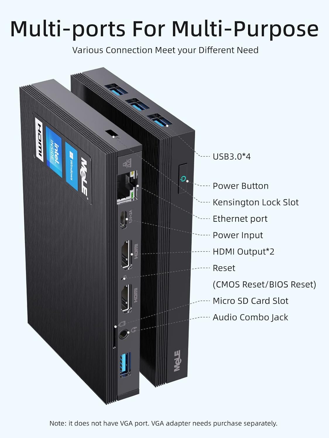 Mini PC – Mini Computer – Compacte PC – Kleine Desktop – Stille PC – 8GB/256GB – Ventilatorloos & Compact formaat