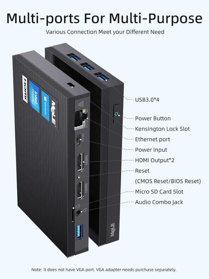 Mini PC – Mini Computer – Compacte PC – Kleine Desktop – Stille PC – 8GB/256GB – Ventilatorloos & Compact formaat