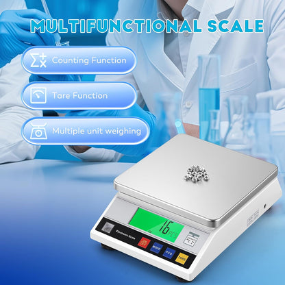 Wetenschappelijke analytische weegschaal met hoge precisie 0,1 g digitale elektronische intelligente laboratoriumweegschaal met tel- en tarrafunctie, ideaal voor laboratorium/sieraden (10 kg)